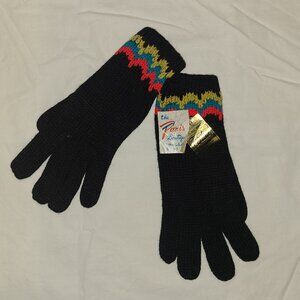 The Paris Boutique VTG NWT WPL 8613 Knit Gloves Black W/ Red Teal Green MCM